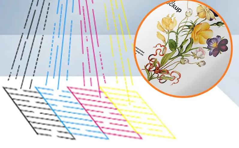 Próbka nadruku CMYK wykonanego drukarką UV K6090 w rozdzielczości do 2400 dpi